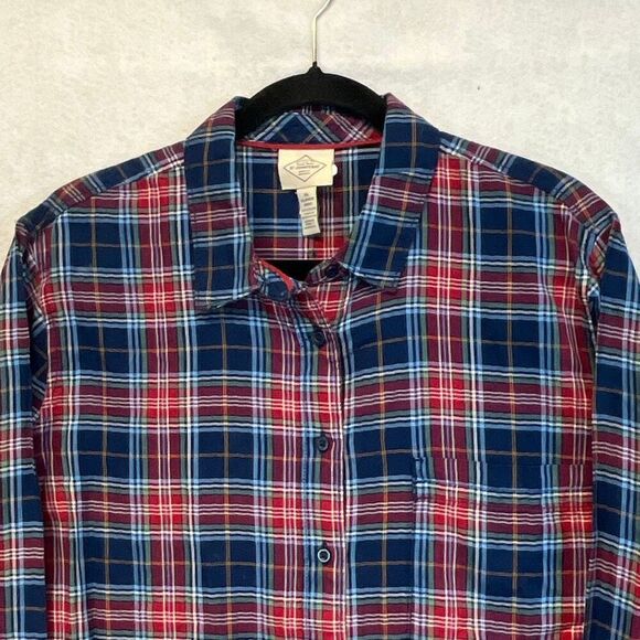 ST. JOHN’S BAY Women’s Classic Shirt XL Navy Tartan Plaid Long Sleeve Cotton NEW - Picture 3 of 15